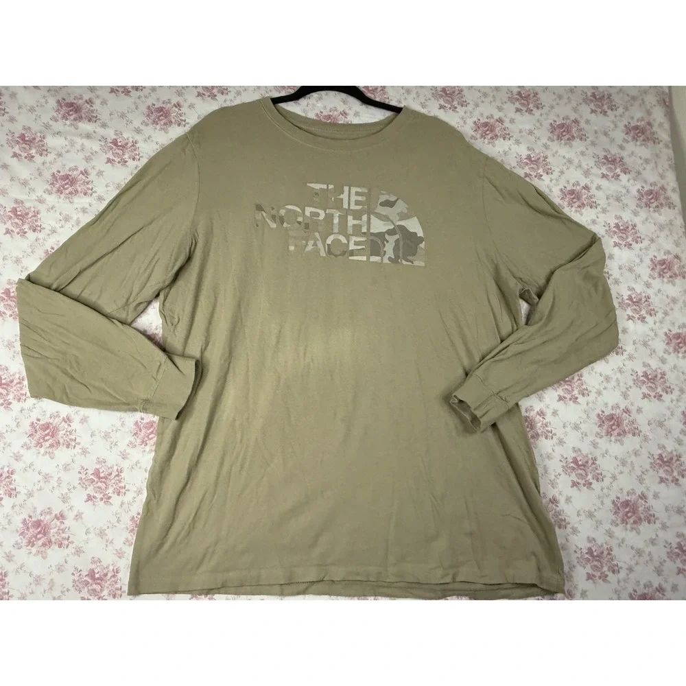 The North Face Long Sleeve Logo T-Shirt Men's XL Tan Camo Graphic Tee